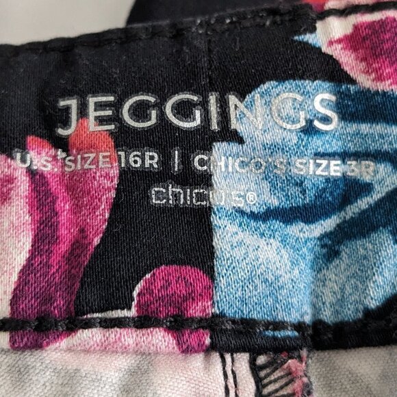 Chico's Jeggings Black Floral Stretch Button Pants Chicos Size 3R Womens 16R - Picture 4 of 16